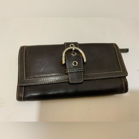 Coach Soho Vintage Trifold 7.5 X 4 Tan Interior Western Flair  LeatherY2K Wallet - Picture 1 of 6
